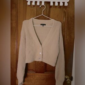 Kendall & Kylie at PacSun fuzzy cardigan sweater, tan, size small